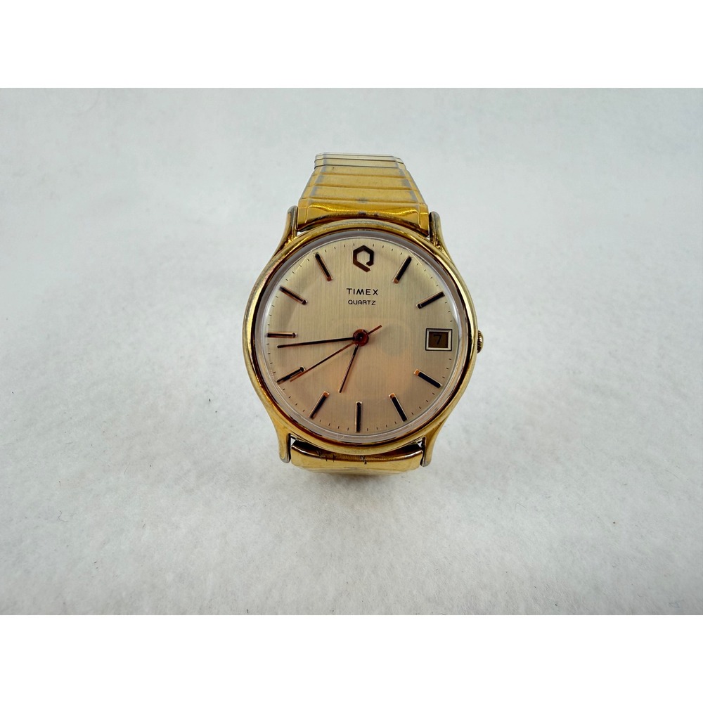 Vintage Timex Quartz Gold Tone Watch Speidel Expansion Band Date Window WORKING